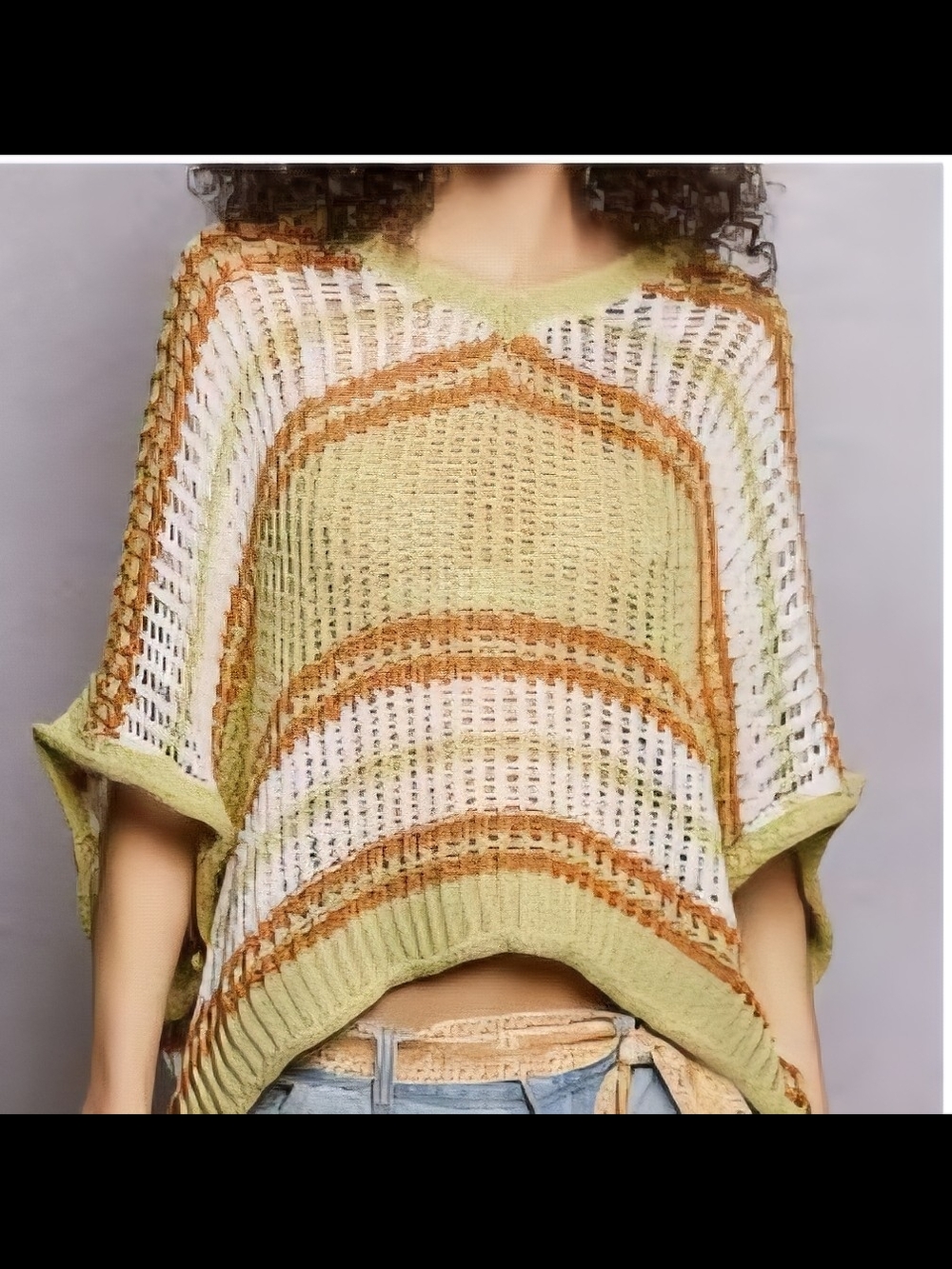 POL light Sage And Green Open-Knit Stripe Women's Sweater